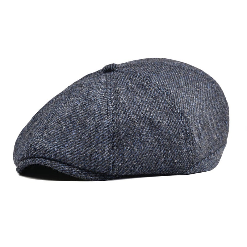 VOBOOM Men Wool Blend 8 Panel Newsboy Cap Herringbone Cabbie Flat Tweed Hat (Navy) - Image 1
